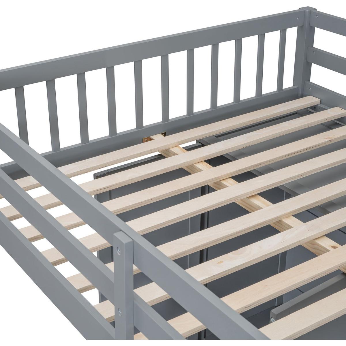 Full Over Twin Bunk Bed with Wardrobe, Drawers, Gray