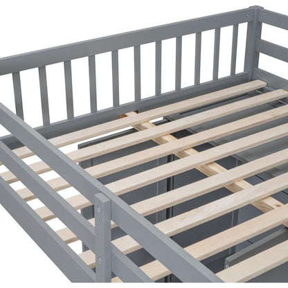 Full Over Twin Bunk Bed with Wardrobe, Drawers, Gray