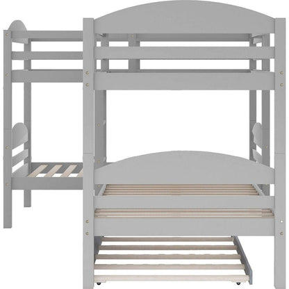 Twin L-Shaped Bunk bed with Trundle-Gray{O