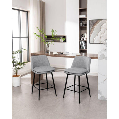 Counter Height Swivel Bar Stools Set of 2, 360 Swivel Upholstered Barstools with Back and Metal Legs, 25.6" Seat Height,Counter Stools for Kitchen Island and Pub,Linen Cloth,Grey