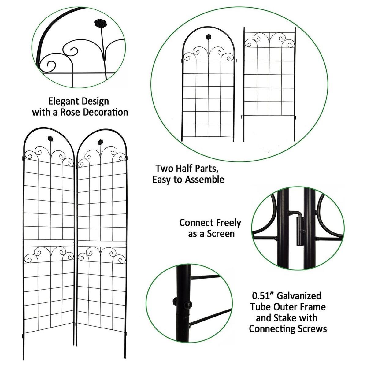 4 Pack Metal Garden Trellis for Climbing Plants Outdoor 86.7" x 19.7" Rustproof Plant Support Rose Trellis Netting Trellis Black