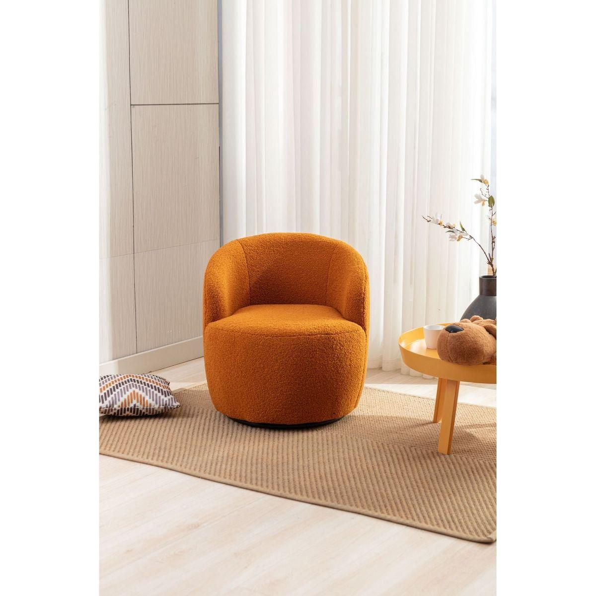 Teddy Fabric Swivel Accent Armchair Barrel Chair With Black Powder Coating Metal Ring,Caramel