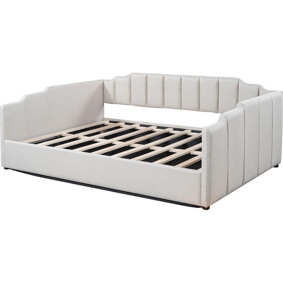 Upholstered Daybed with Underneath Storage,Full Size, White