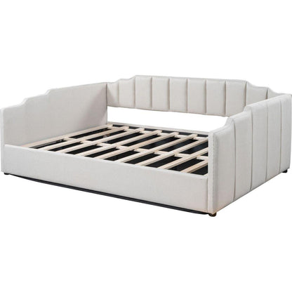 Upholstered Daybed with Underneath Storage,Full Size, White