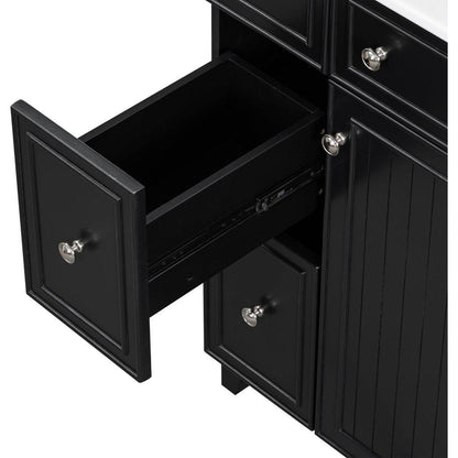 24-Inch Bathroom Vanity Cabinet with Ceramic Sink, 2 Drawers, 1 Door