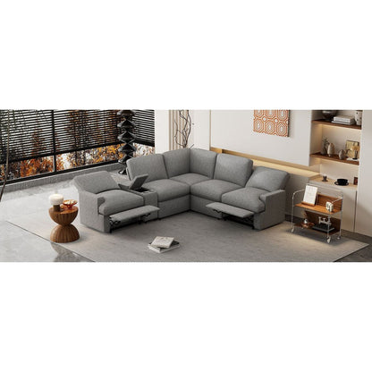 104" Power Recliner Corner Sofa Home Theater Reclining Sofa Sectional Couches with Storage Box, Cup Holders, USB Ports and Power Socket for Living Room, Grey