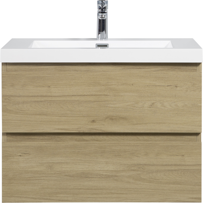 30" Floating Bathroom Vanity with Sink, Modern Wall-Mounted Bathroom Storage Vanity Cabinet with Resin Top Basin and Soft Close Drawers, Natural Oak