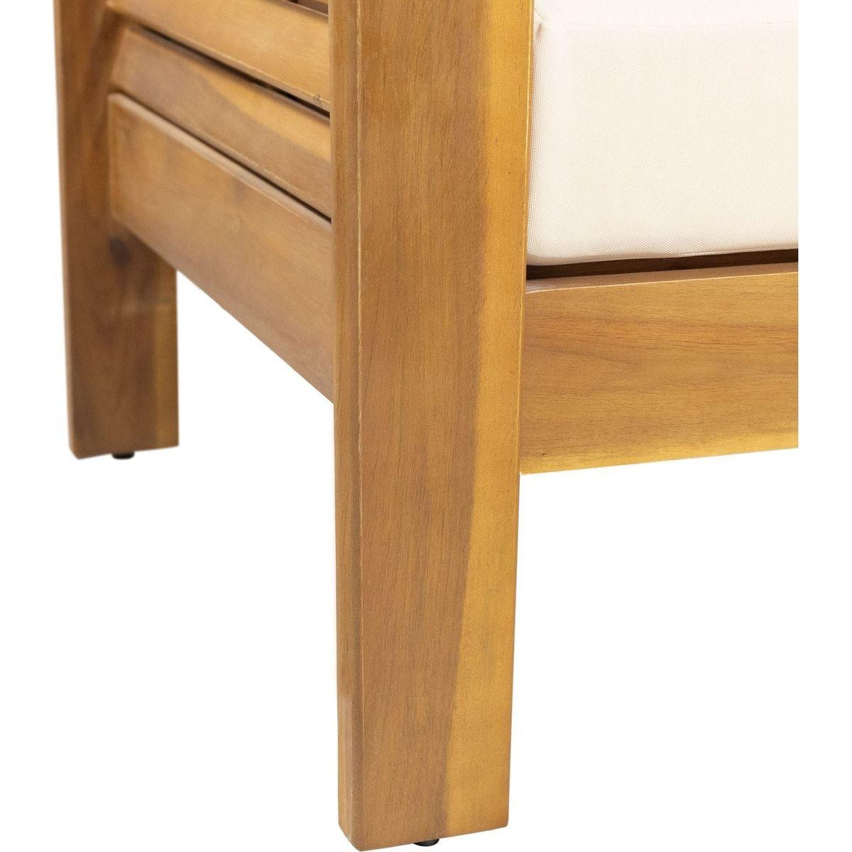 Teak Acacia Wood Loveseat and Coffee Table Set with Cream Cushions