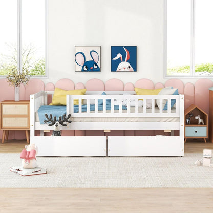 Twin Size Daybed Wood Bed with Two Drawers, White