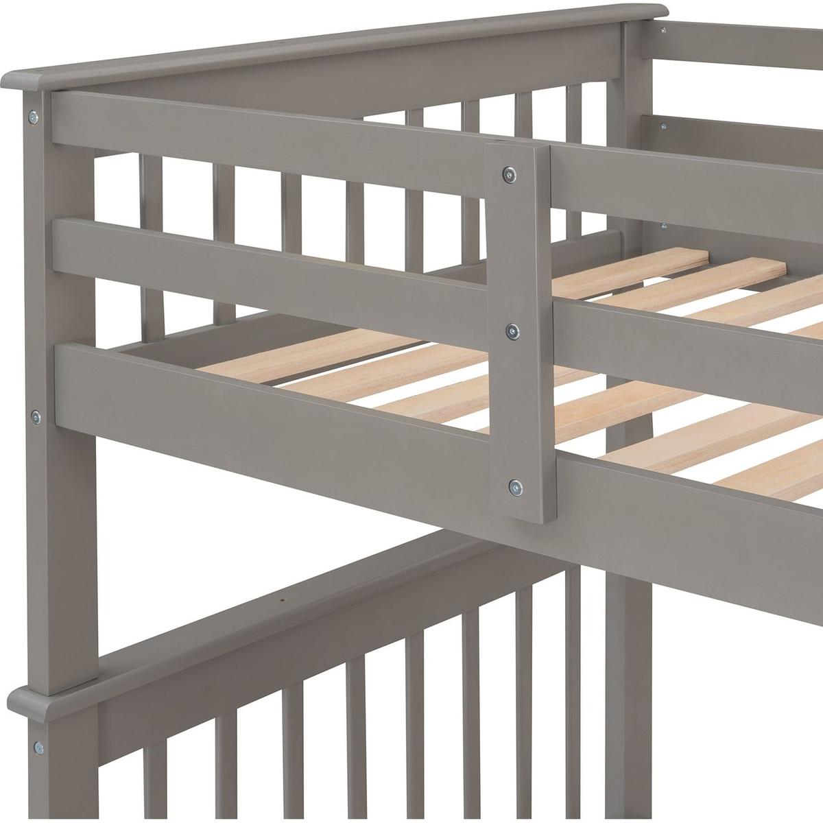 Stairway Twin-Over-Twin Bunk Bed with Storage and Guard Rail for Bedroom, Dorm, Gray color
