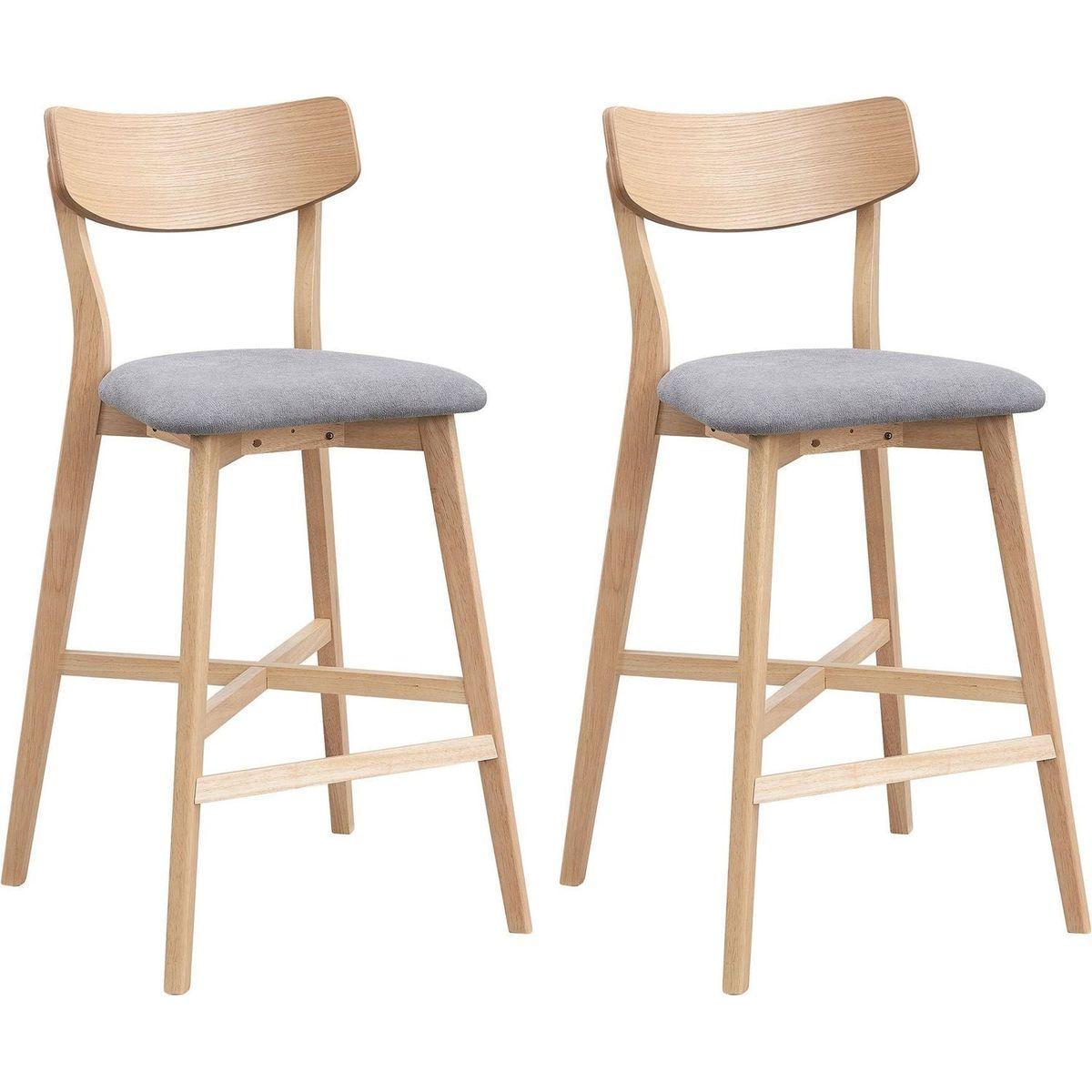 Wooden Bar Chairs Set of 2, Modern Soft Upholstered Kitchen Island Chairs, Counter Height Stool with Backrest,Wooden Frame Chairs with Footrest for Pub,Living Room,Restaurant,OAK