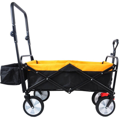 folding wagon Collapsible Outdoor Utility Wagon, Heavy Duty Folding Garden Portable Hand Cart, Drink Holder, Adjustable Handles