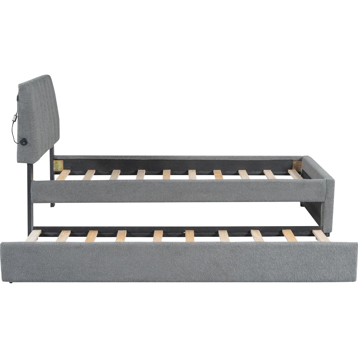 Teddy Fleece Twin Size Upholstered Platform Bed with Trundle, Gray