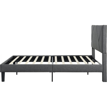 Full Size Upholstered Platform Bed Frame with Headboard, Strong Wood Slat Support, Mattress Foundation, No Box Spring Needed, Easy Assembly, Gray