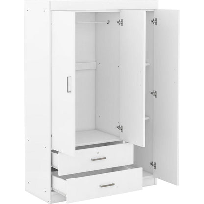 3-Door Mirror Wardrobe with shelves, White - Streamdale Furniture
