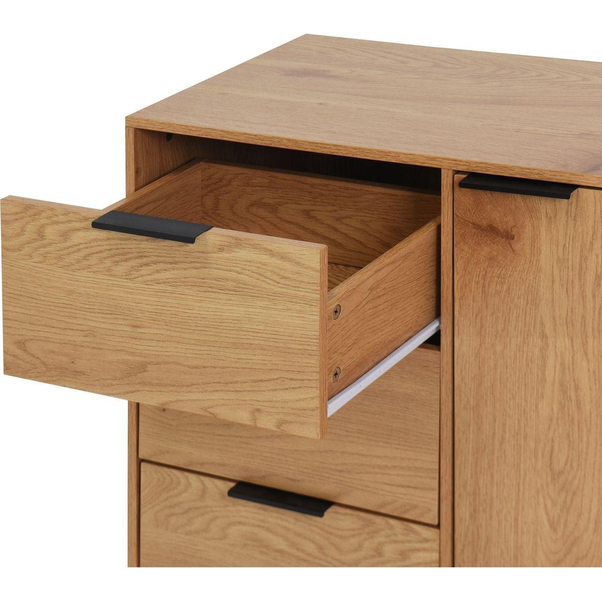 Storage Cabinet with 3 Drawers & Adjustable Shelf, Mid Century Cabinet with Door, Accent Cabinet for Living Room, Home Office, Entryway, Natural Wood Color