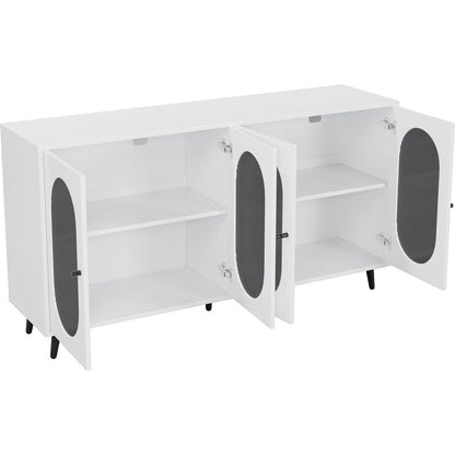 Modern Accent Sideboard Cabinet with Acrylic Doors, Freestanding Storage Cupboard Console Table for Kitchen Dining Living Room Hallway Office, White