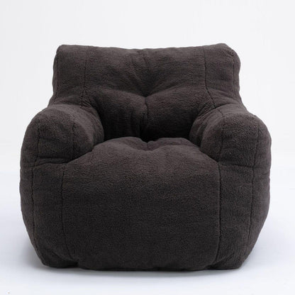 Soft Teddy Fabric Tufted Foam Bean Bag Chair With Teddy Fabric Dark Gray