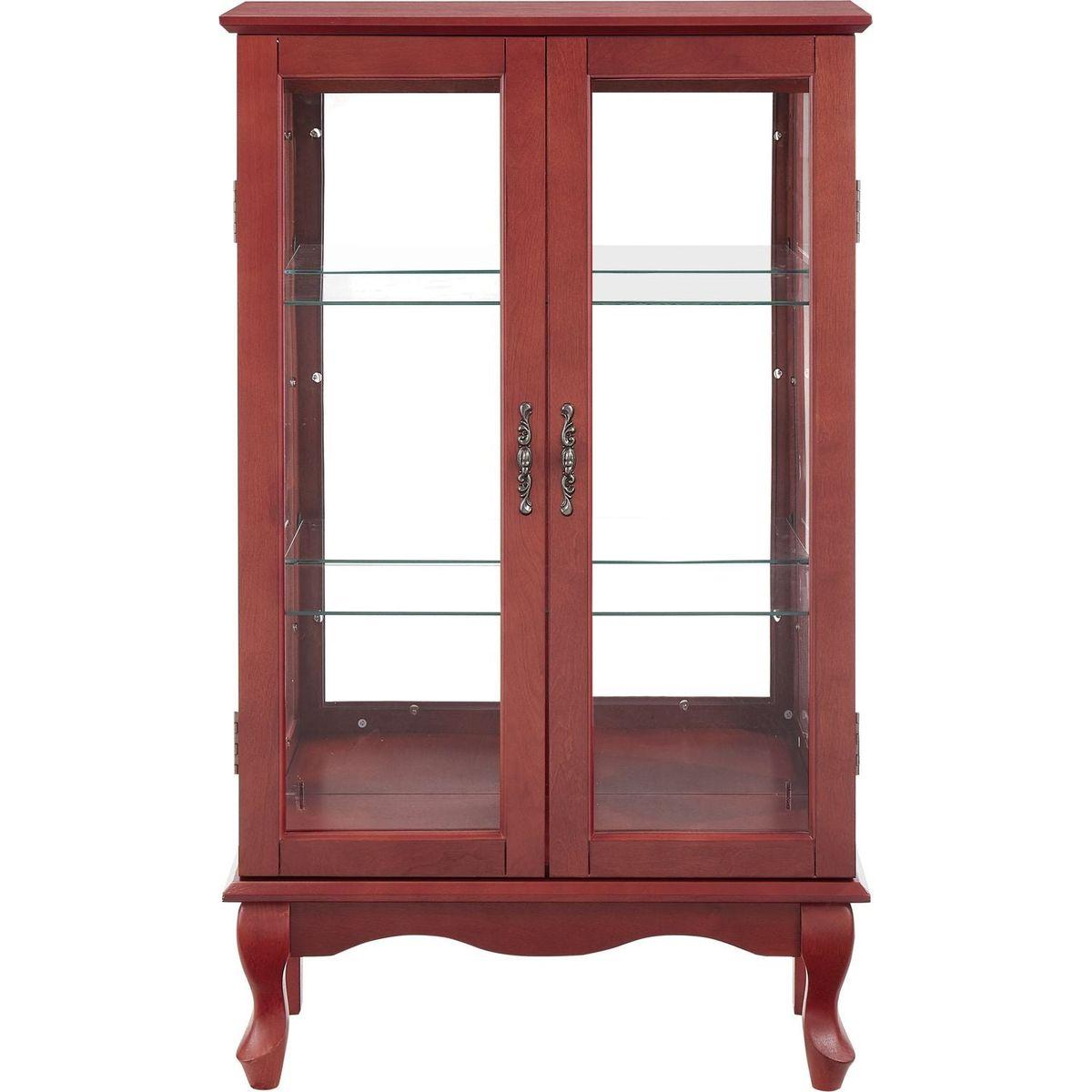 2 Doors Curio Cabinet with Tempered Glass Doors, Curio Cabinets with Mirrored Back Panel and Adjustable Shelves, Lighted Display Cabinet for Home, Office Light Bulb Included Cherry