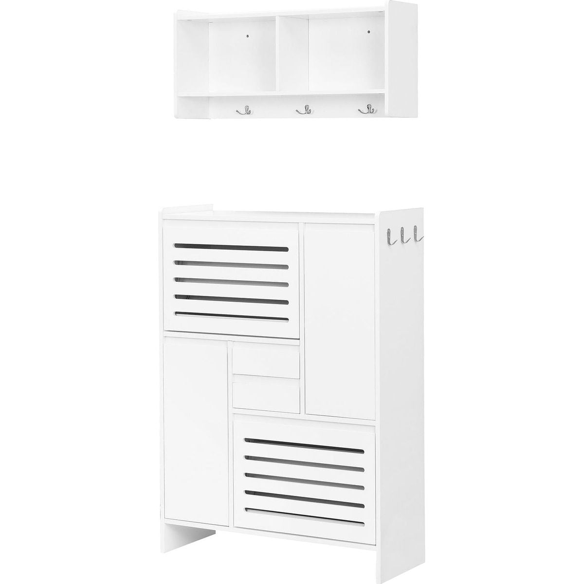 Multi-Functional Shoe Cabinet with Wall Cabinet, Space-saving Design Foyer Cabinet with 2 Flip Drawers, Versatile Side Cabinet for Hallway, White