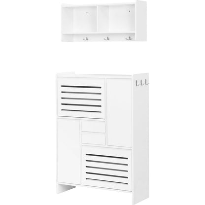 Multi-Functional Shoe Cabinet with Wall Cabinet, Space-saving Design Foyer Cabinet with 2 Flip Drawers, Versatile Side Cabinet for Hallway, White