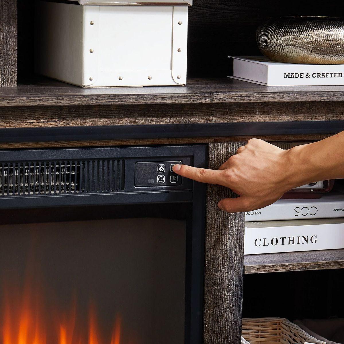 Modern Entertainment Console TV Stand with 23" Fireplace Insert, Multipurpose Sliding Door TV Cabinet Large Storage Space, 58.11"Wx15.79"Dx32.36"H Antique brown