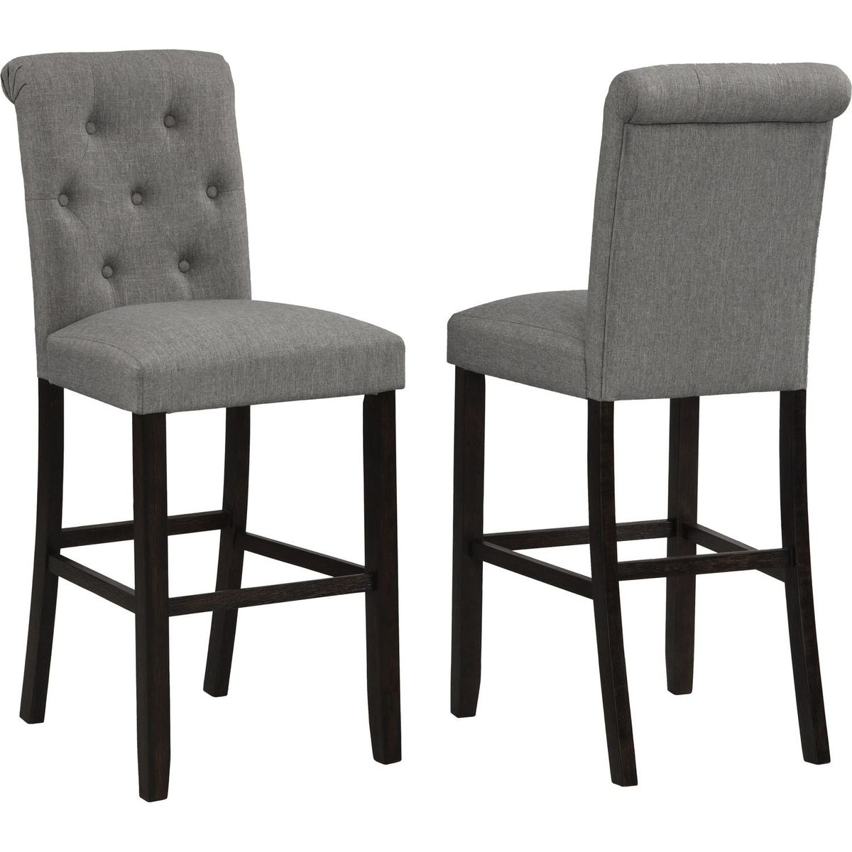 Leviton Solid Wood Tufted Asons Barstool, Set of 2, Grey