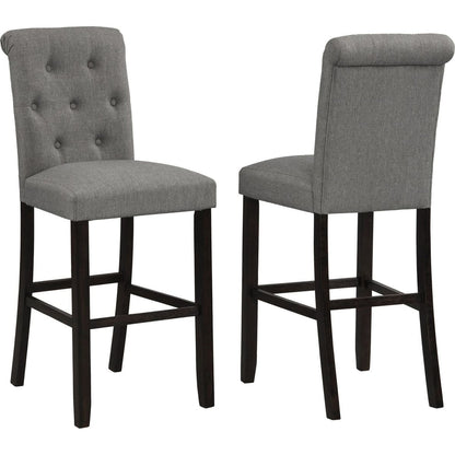 Leviton Solid Wood Tufted Asons Barstool, Set of 2, Grey