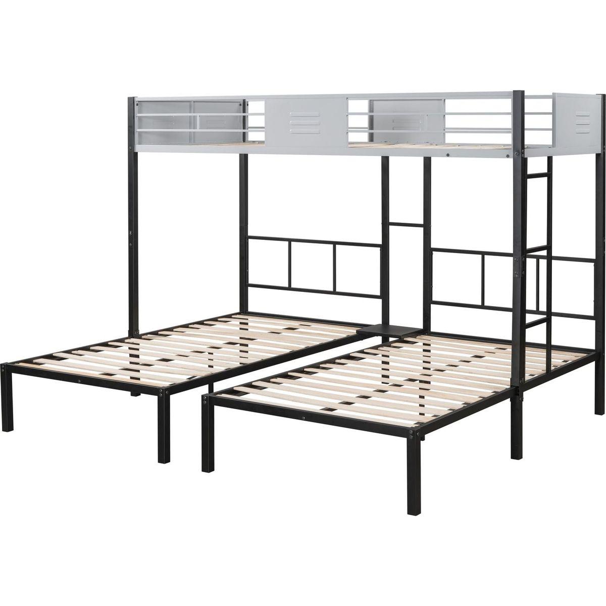 Triple Bunk Bed with Vent Board/ Sturdy Metal Frame/ Noise-Free Wood Slats/ Separatable into three beds/ No Box Spring Needed
