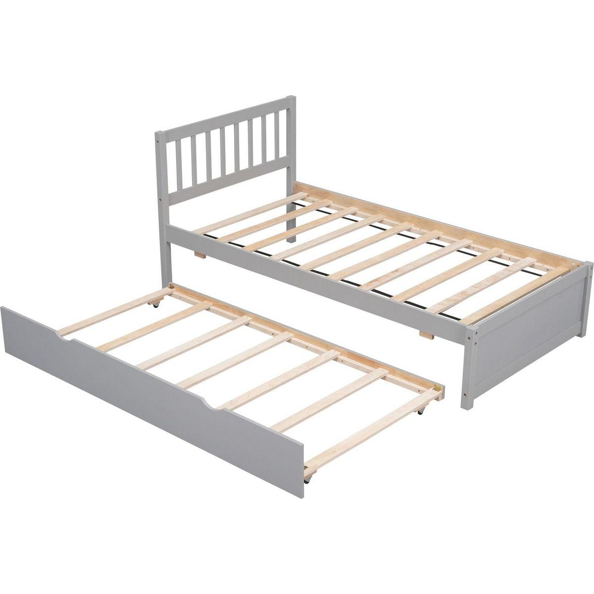 Modern Design Wooden Twin Size Platform Bed Frame with Trundle for Grey Color