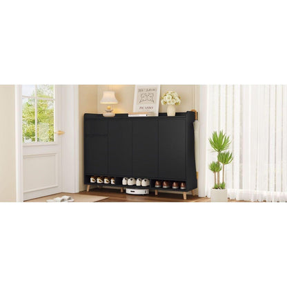Sleek and Contemporary Shoe Cabinet with Adjustable Shelves, Minimalist Home Organizer with Solid Wood Legs, Storage Sideboard for Entryway, Living Room, Black