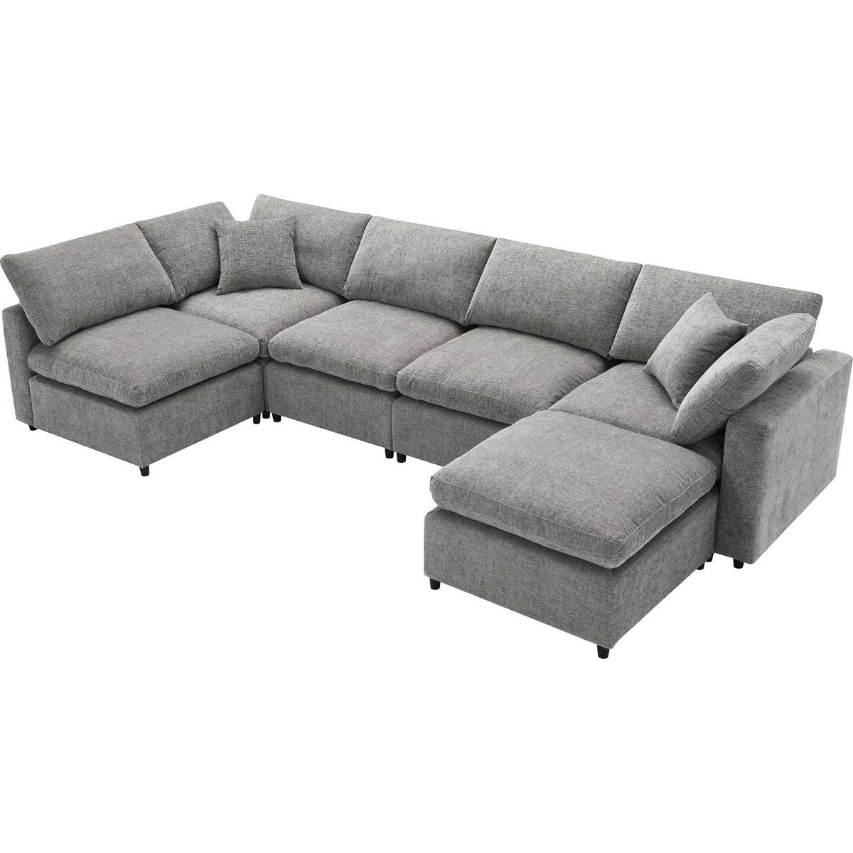 130x65" Modern Modular Cloud Sofa Bed, 6 Seat Chenille Sectional Couch Set with Ottoman,Free Combination,Convertible U Shaped Sleeper Sofa for Living Room, Apartment, 3 Colors