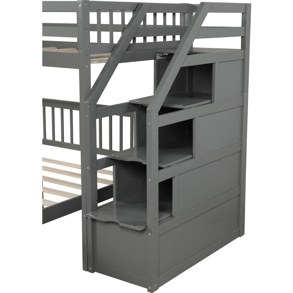 Twin over Full Loft Bed with Staircase,Gray