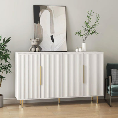 White Modern Buffet Cabinet with Storage, Fluted Sideboard Large Buffet with Adjustable Shelves, Credenza, Accent Cabinet Console Table