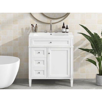 30" Bathroom Vanity with Top Sink, Modern Bathroom Storage Cabinet with 2 Drawers and a Tip-out Drawer, Single Sink Bathroom Vanity