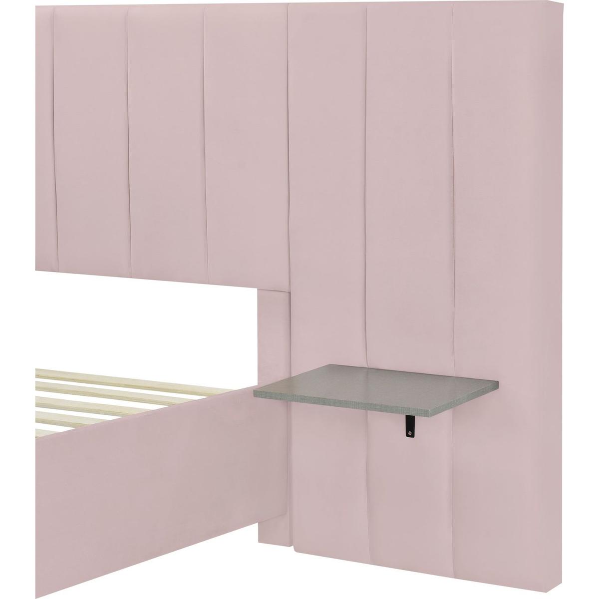 Full Size Upholstered Platform Bed with Big Headboard, Bedroom Furniture, Velvet, Pink