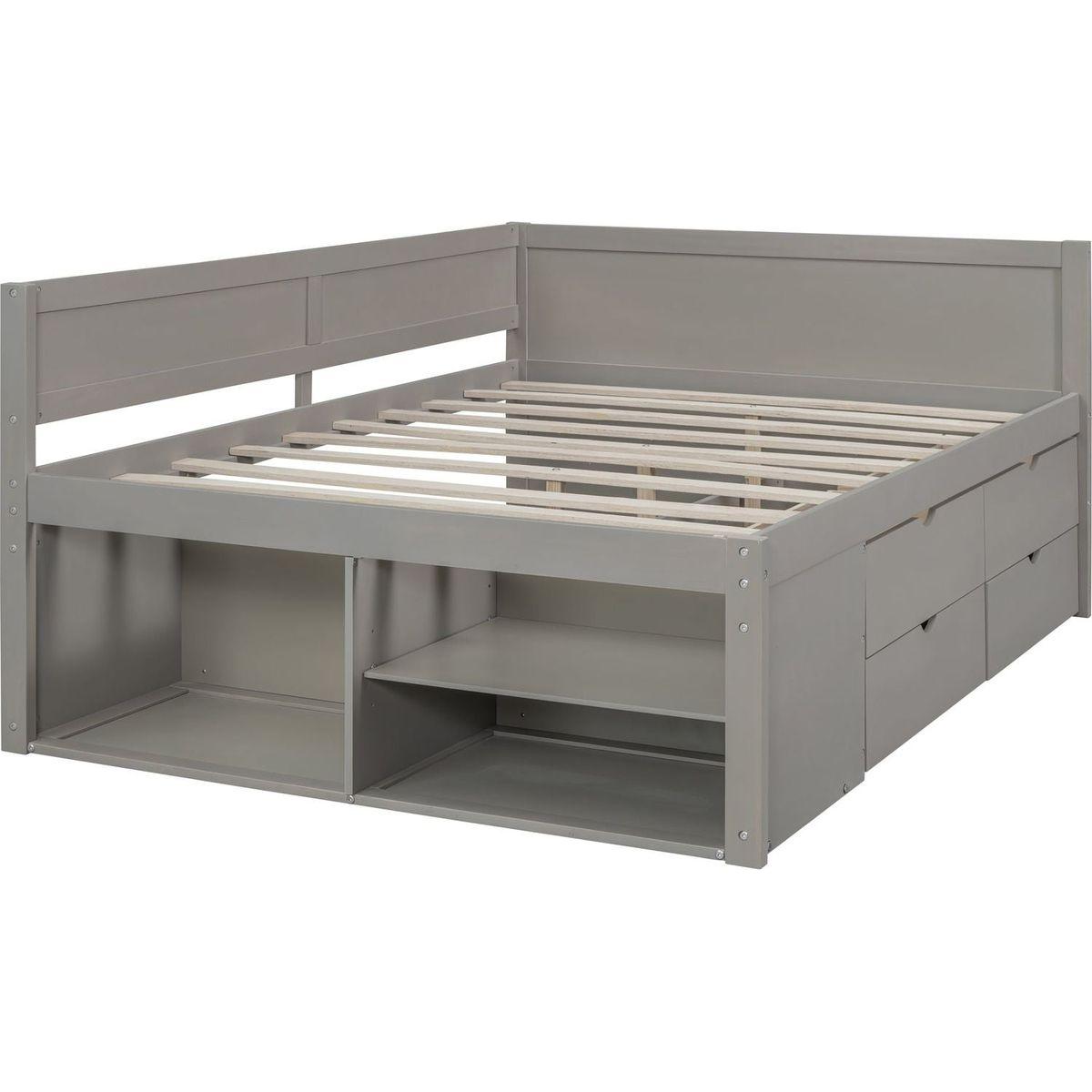 Full Size Daybed with Drawers and Shelves, Gray