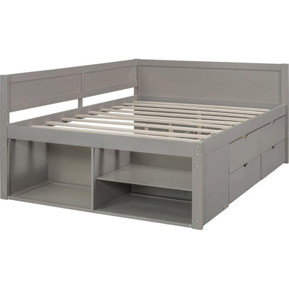 Full Size Daybed with Drawers and Shelves, Gray