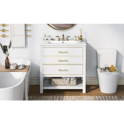 Modern 30inch Navy Blue/White Bathroom Vanity Cabinet Combo with Open Storge, Two Drawers
