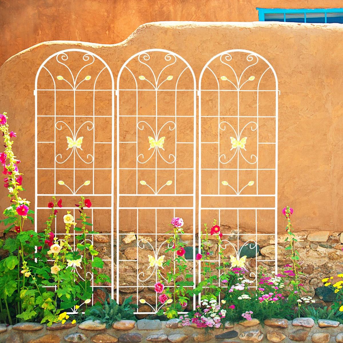 2 Pack Metal Garden Trellis 86.7" x 19.7" Rustproof Trellis for Climbing Plants Outdoor Flower Support Cream White