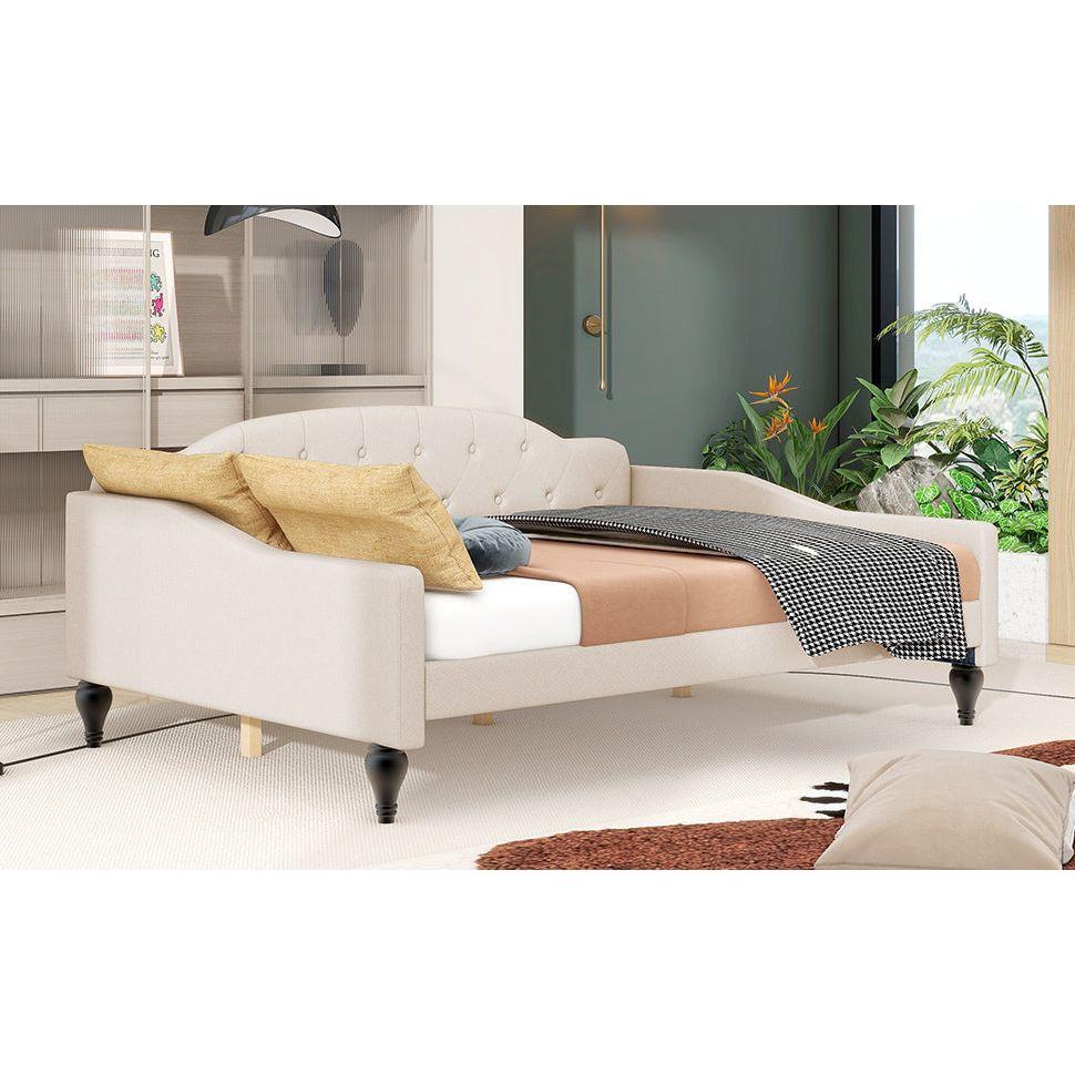 Full Size Upholstered Tufted Daybed, Beige