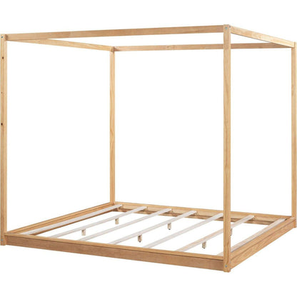 King Size Canopy Platform Bed with Support Legs, Natural