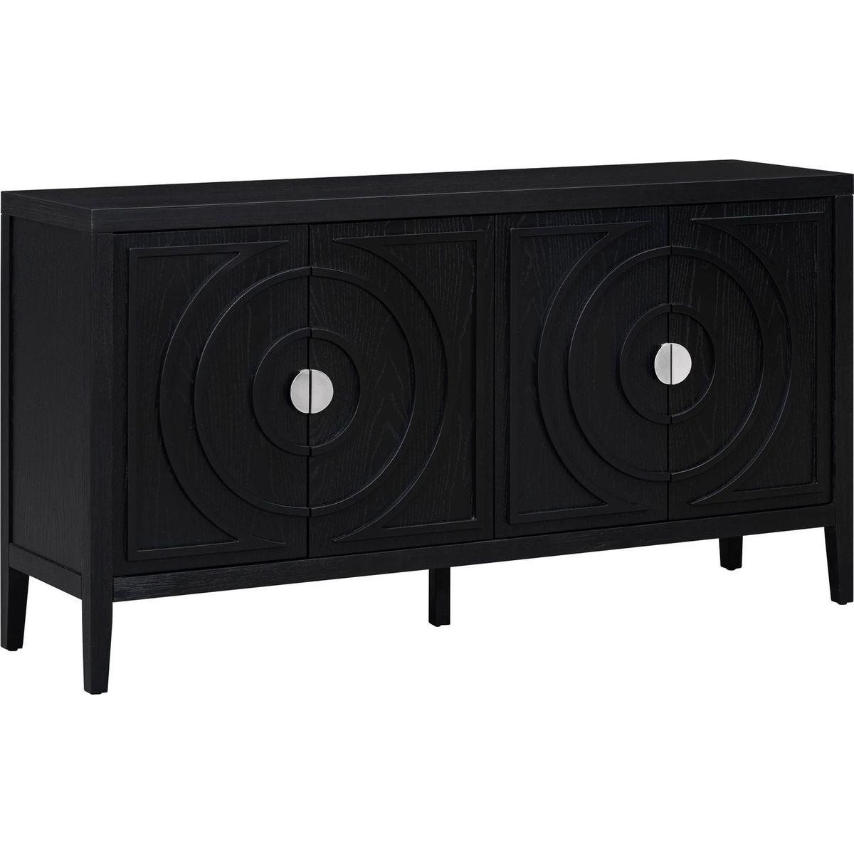 Retro Sideboard door with Circular Groove Design Round Metal Door Handle for Entrance, Dining Room, Living Room (Black)