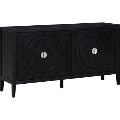 Retro Sideboard door with Circular Groove Design Round Metal Door Handle for Entrance, Dining Room, Living Room (Black)