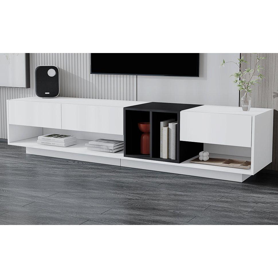 Sleek and Stylish TV Stand with Perfect Storage Solution, Two-tone Media Console for TVs Up to 80", Functional TV Cabinet with Versatile Compartment for Living Room, White