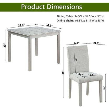 5 Piece Wooden Dining Table Set, Kitchen Table Set with a Square Table and 4 Upholstered Chairs, Wooden Dining Room Table with Crystal Decoration and Chairs Set for Kitchen, Dining Room, Gray