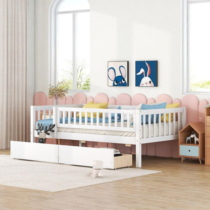 Twin Size Daybed Wood Bed with Two Drawers, White