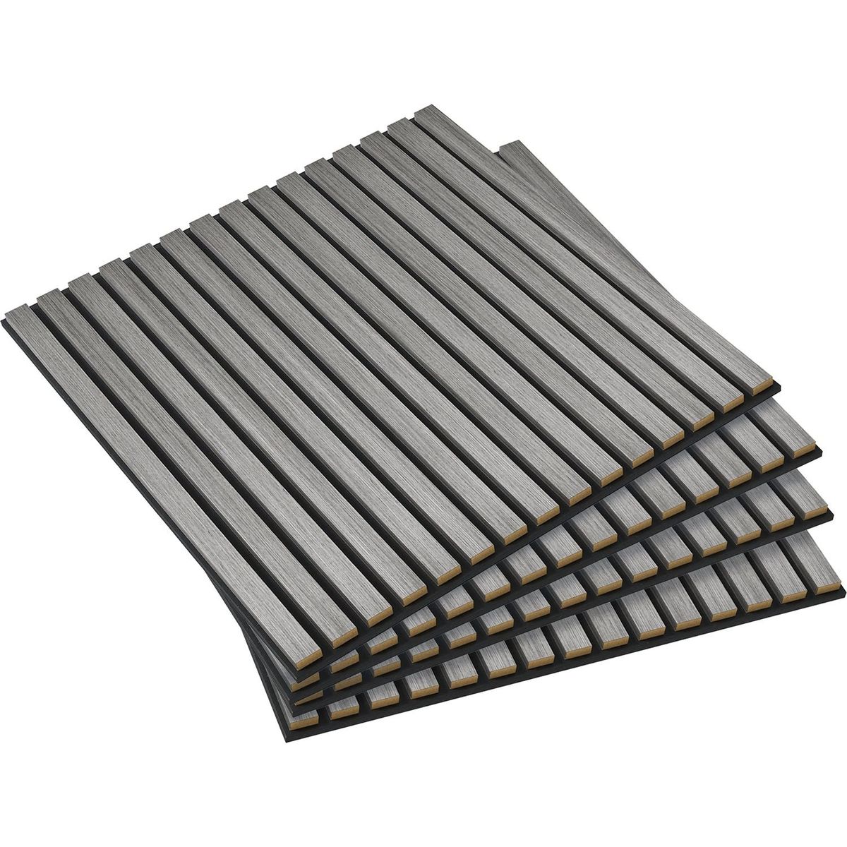 4 Pack 3D Faux Wood Wall Panels, 24" x 24" Sound Absorbing Acoustic Panels, Wood Slat Wall Panels for Interior Wall Decor, Ceiling, Gray - Streamdale Furniture