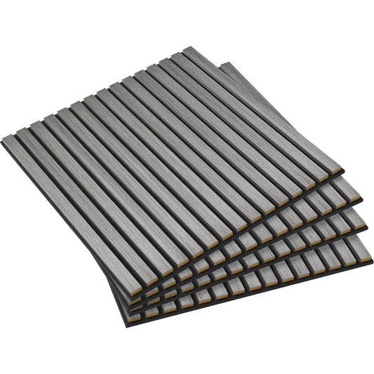 4 Pack 3D Faux Wood Wall Panels, 24" x 24" Sound Absorbing Acoustic Panels, Wood Slat Wall Panels for Interior Wall Decor, Ceiling, Gray - Streamdale Furniture