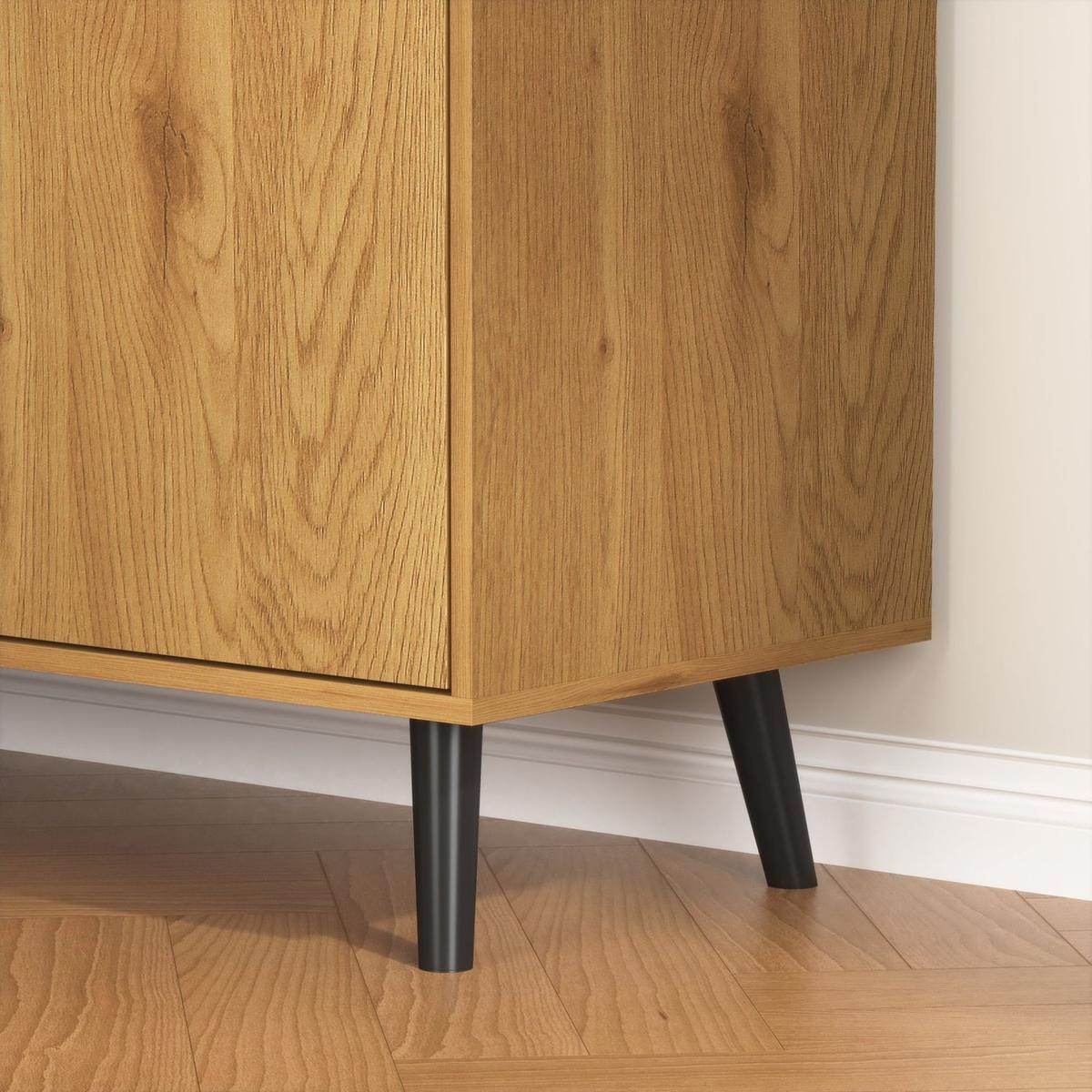 Storage Cabinet with 3 Drawers & Adjustable Shelf, Mid Century Cabinet with Door, Accent Cabinet for Living Room, Home Office, Entryway, Natural Wood Color